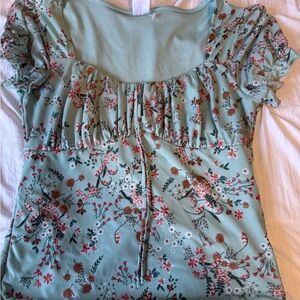 No Boundaries Floral Blouse - Light Blue and Red